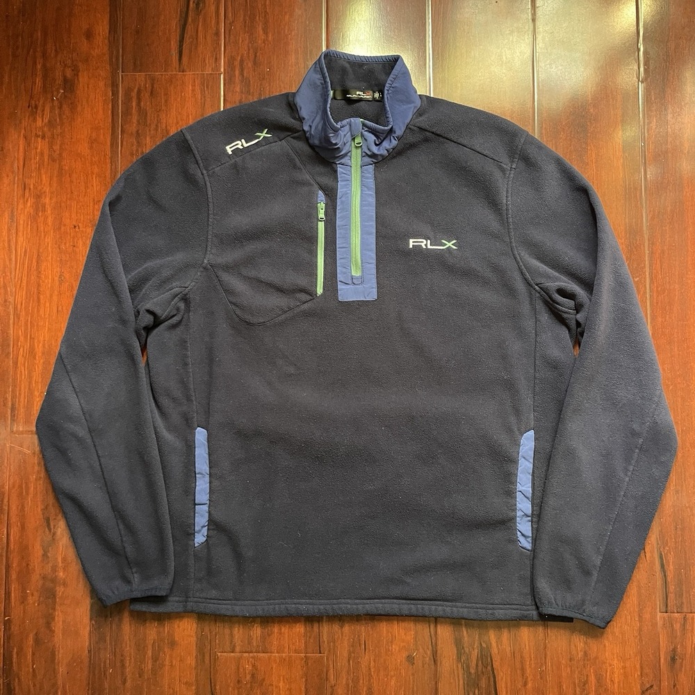 Ralph Lauren RLX Half Zip Fleece Pullover Sweater Blue Golf Mens Large MSRP $168